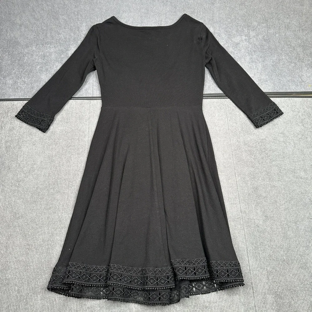 Dorothy Perkins Black Lace Trim Skater Dress 3/4 Sleeve Y2k US 4